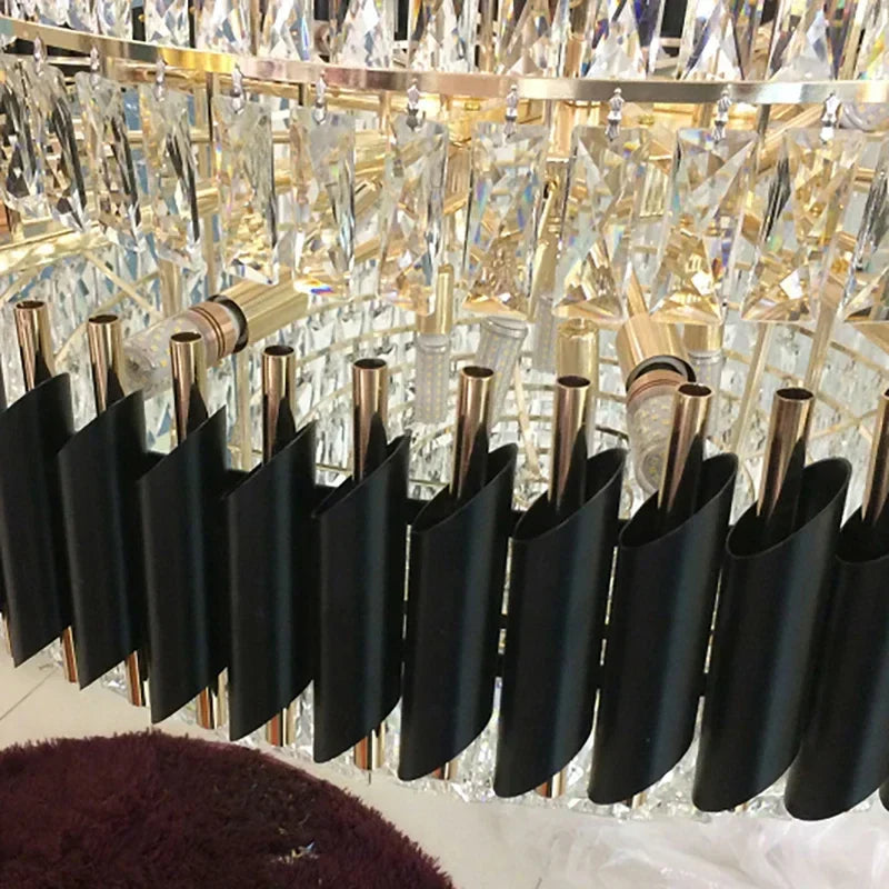 Afralia™ Luxury Crystal Staircase Chandelier: Elegant Lighting for Villa, Lobby, Hotel - Black Stainless Steel