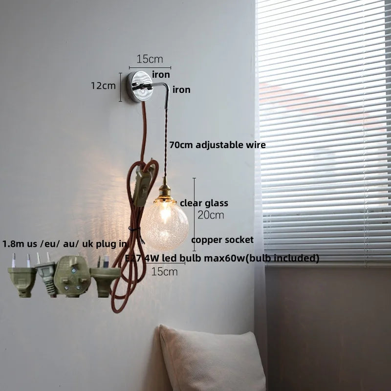 Afralia™ White Glass LED Wall Lights with Pull Chain Switch - Nordic Modern Bedside Lamp