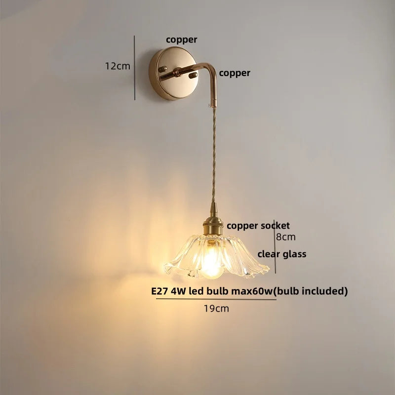 Afralia™ Adjustable LED Wall Light Clear Glass Copper Bedside Lamp