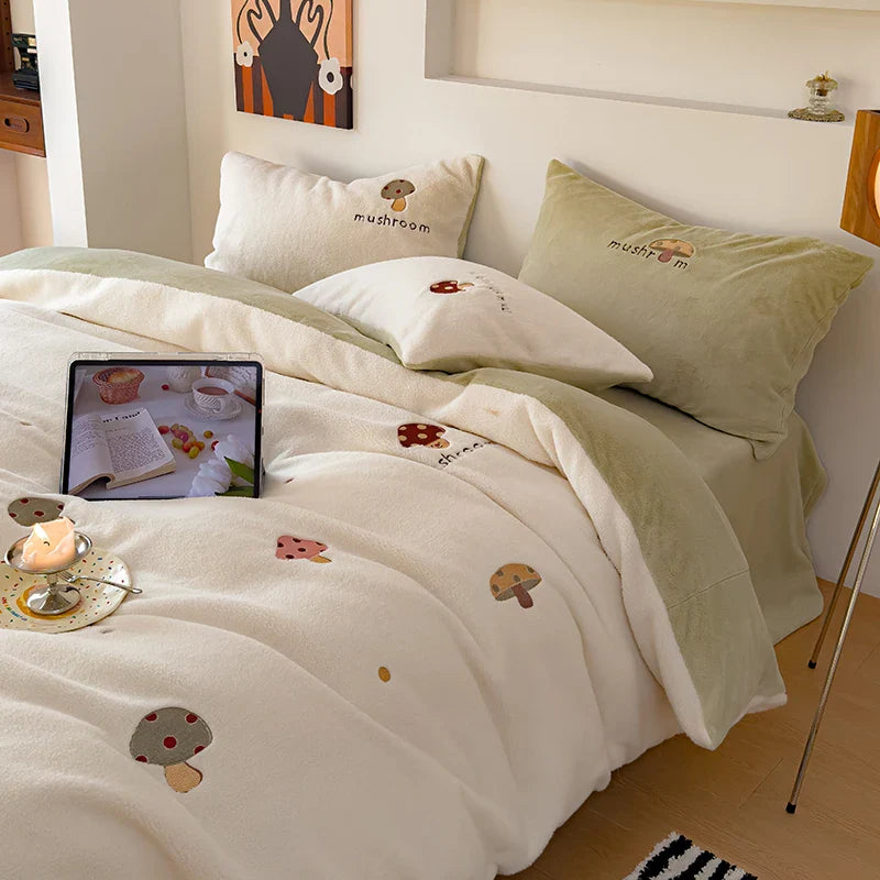 Afralia™ Embroidered Cashmere Winter Duvet Set | Queen Size Warm Bedding & Blanket Cover