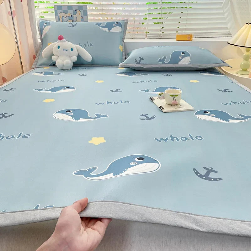 Afralia™ Summer Cartoon Printed Silky Bed Mat Set - Soft Skin-Friendly Cushion Mattresses