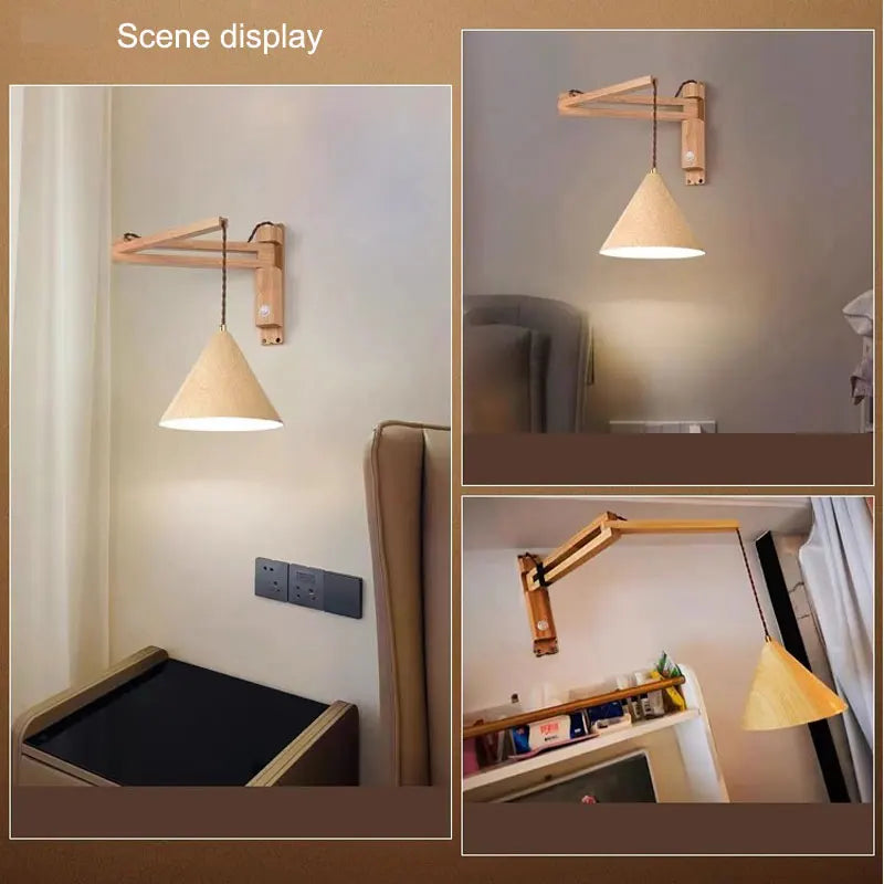 Afralia™ Japanese Style Wind Wall Lamp, Retractable Foldable Bedside Lamp