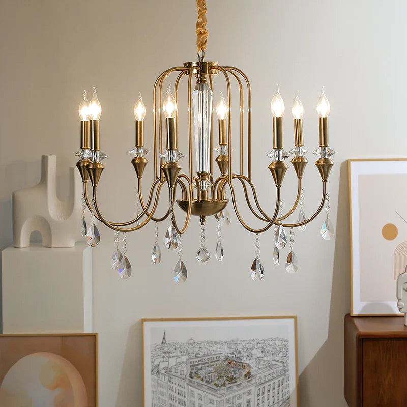 Afralia™ Luxury Copper Crystal Chandelier - Retro Gold Candle Pendant Light