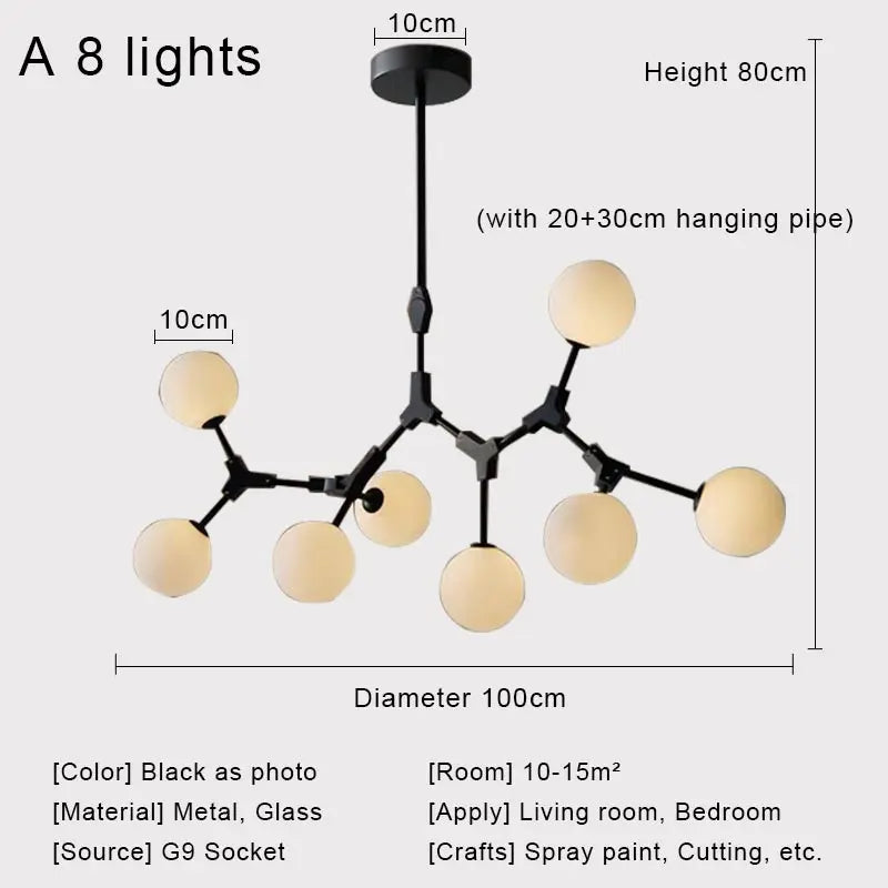 Afralia™ Nordic Black Glass Ball Ceiling Chandelier for Living Room Kitchen Bedroom Dining Home Décor