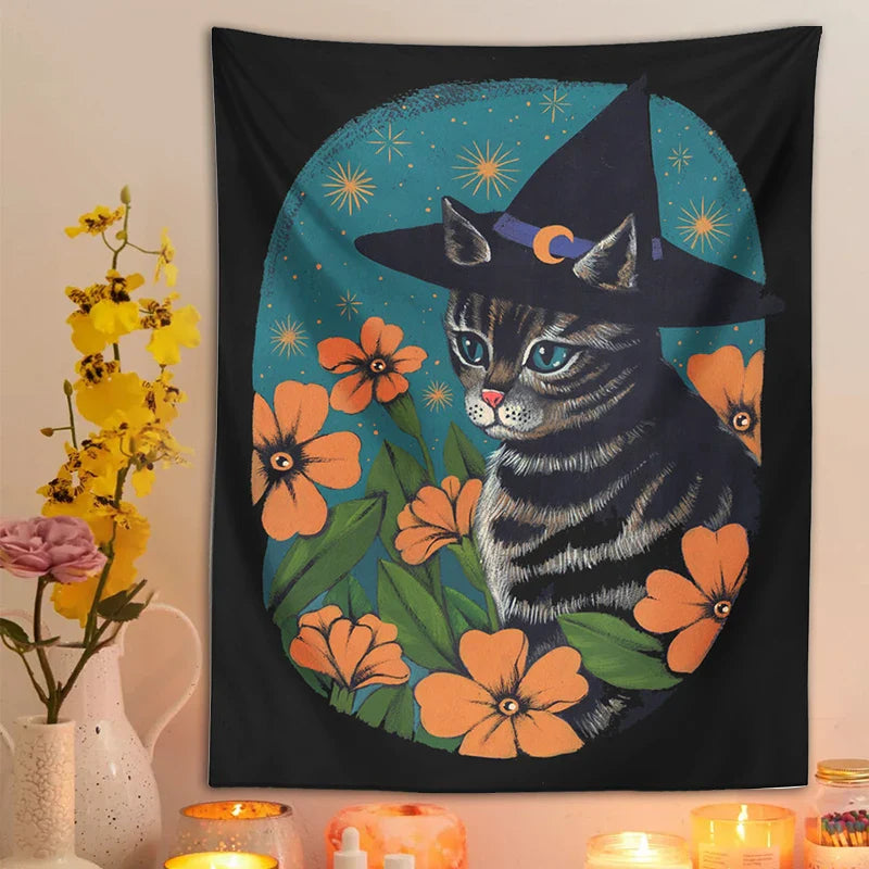 Afralia™ Cat Tapestry Wall Hanging: Cute Witchcraft Decor for Home, Bedroom, Dorm