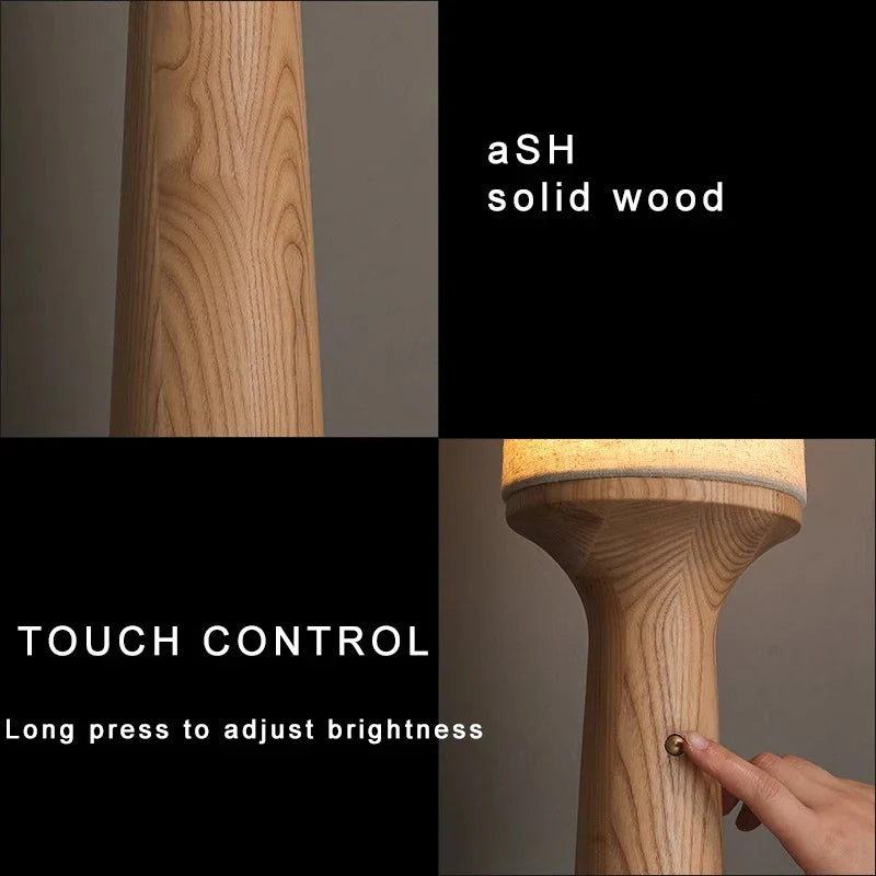 Afralia™ Nordic Wooden Floor Lamp with Black Fabric Lampshade for Home Decoration