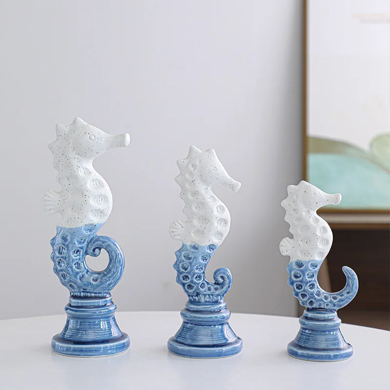 Afralia™ Cartoon Seahorse Ceramic Statue for Home Decoration
