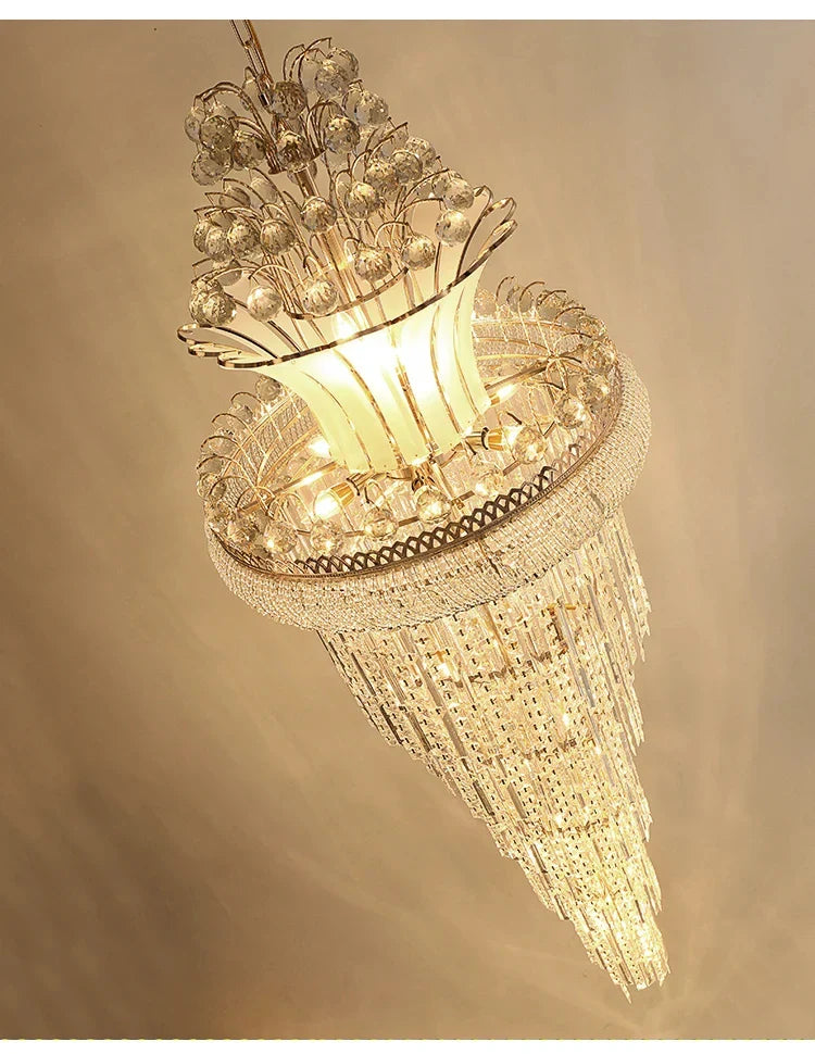 Afralia™ Gold Crystal Chandelier: European Fashion Long Pendant Light for Living Room Villa