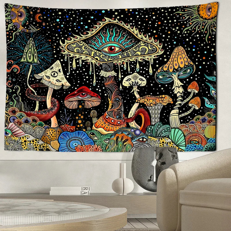 Afralia™ Colorful Eyes Mushroom Forest Tapestry Wall Hanging Art - Fantasy Abstract Home Decor