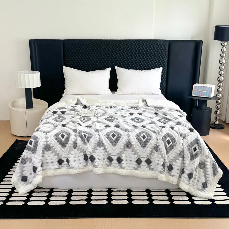 Afralia™ Luxury Jacquard Lamb Fleece Blanket | Soft Double-Layer Sofa Cover