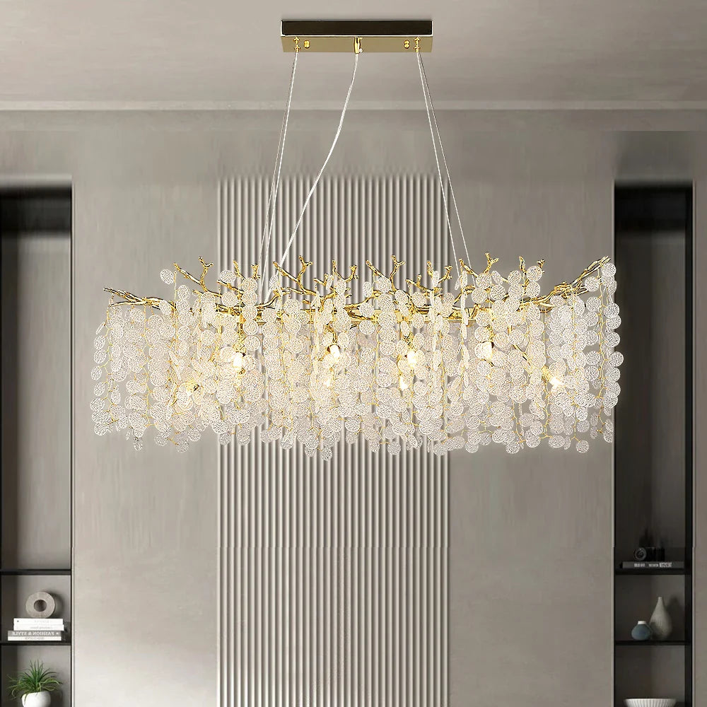 Afralia™ Gold Money Tree Branch Crystal Chandelier for Living Room and Bedroom