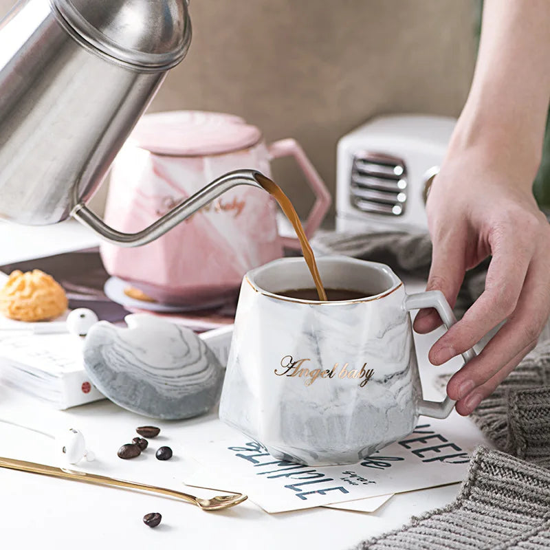 Afralia™ Marbled Ceramic Coffee Mug Set, Nordic Design, Ideal for Couples, Weddings, and Gifts