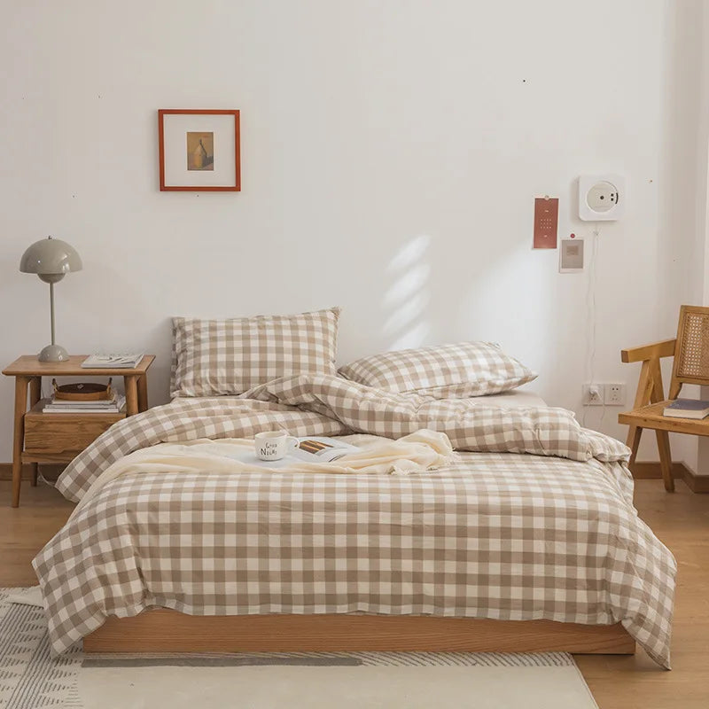 Afralia™ Pure Cotton Check Single Quilt Cover - Luxury Printed Duvet Queen - All Seasons