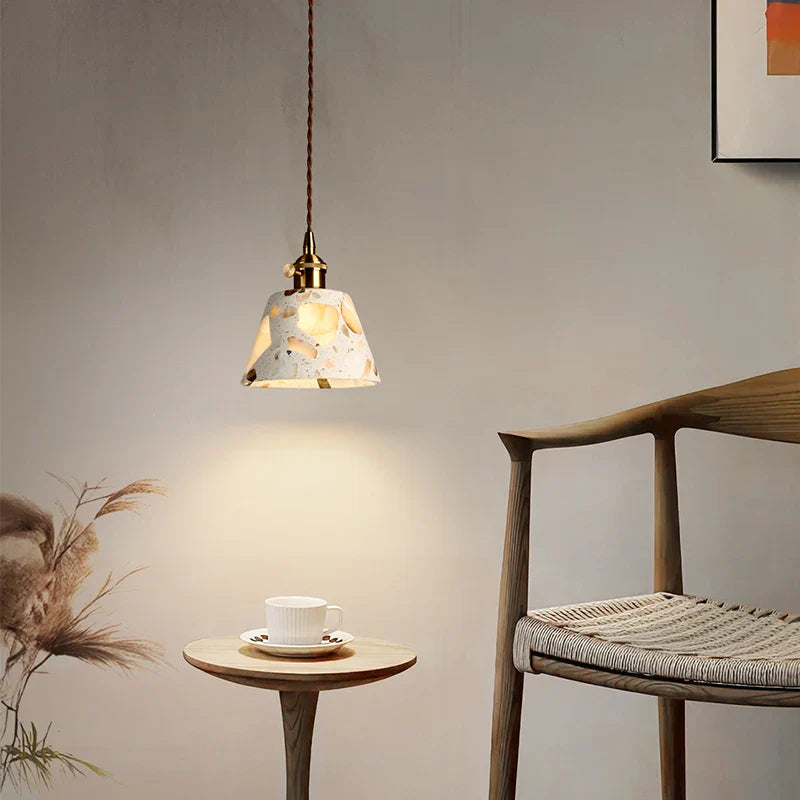 Afralia™ Terrazzo Half Circle LED Hanging Pendant Light Vintage Japanese Style