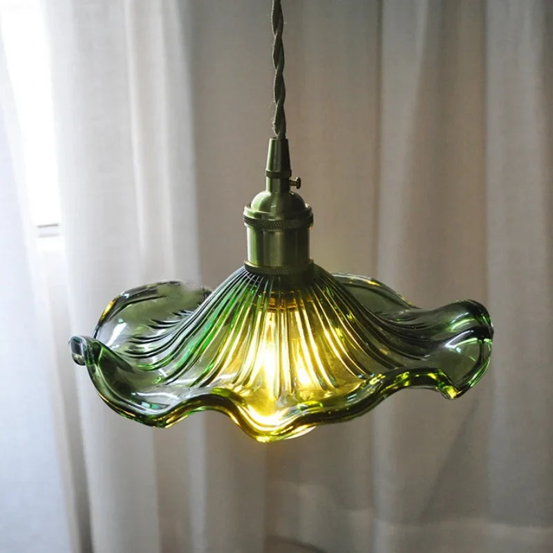 Afralia™ Green Flower Glass Pendant Light - Modern Kitchen Bar Restaurant Hanging Lamp