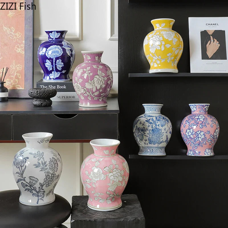 Afralia™ Blue & White Porcelain Vase Pot for Stylish Room Aesthetic Decor & Flowers