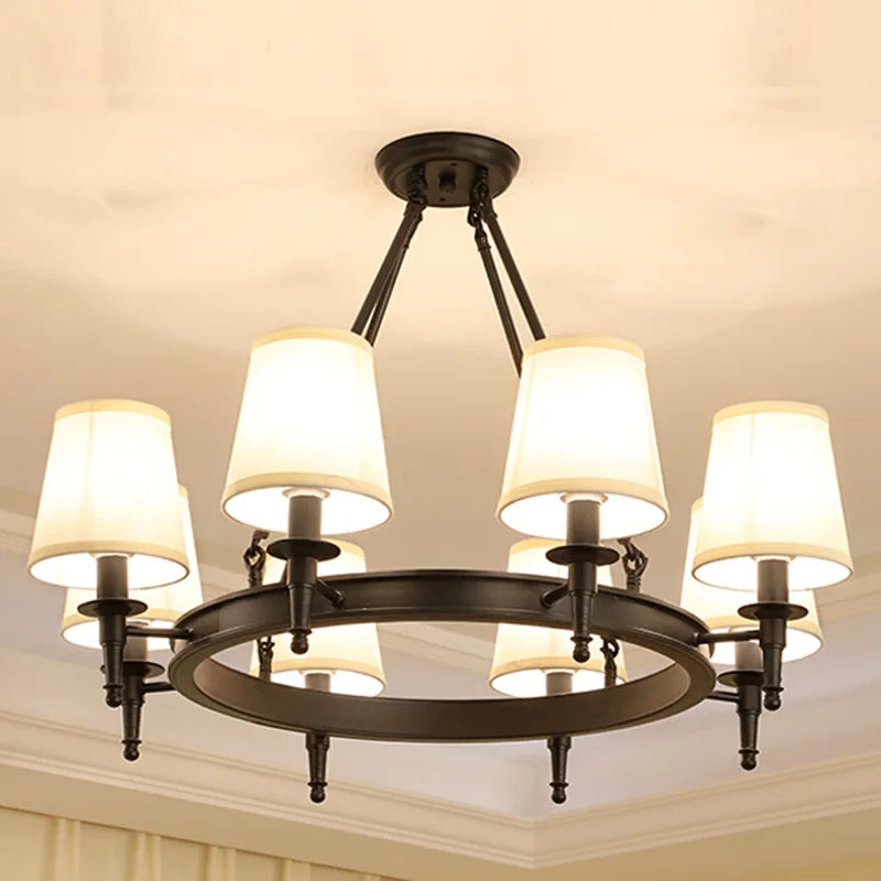 Afralia™ Country Fabric Chandelier: Wrought Iron Bedroom Kitchen Living Room Ceiling Light