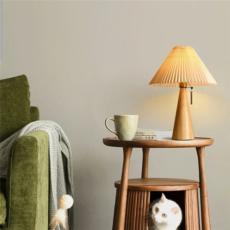 Afralia™ Nordic Retro Wooden Desk Lamp LED E27 for Bedroom Home Decoration