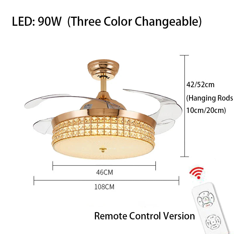 Afralia™ Crystal Ceiling Fans with LED Light & Remote Control, Gold Finish