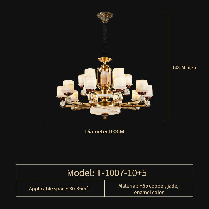 Afralia™ All Copper Jade Chandelier, Modern Chinese Style for Living Room, Bedroom, Dining Room.