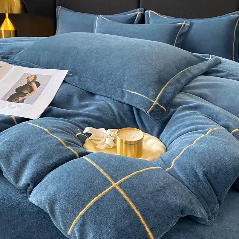 Afralia™ Winter Coral Velvet Bedding Set Double-sided Thick Warm Comforter Cover