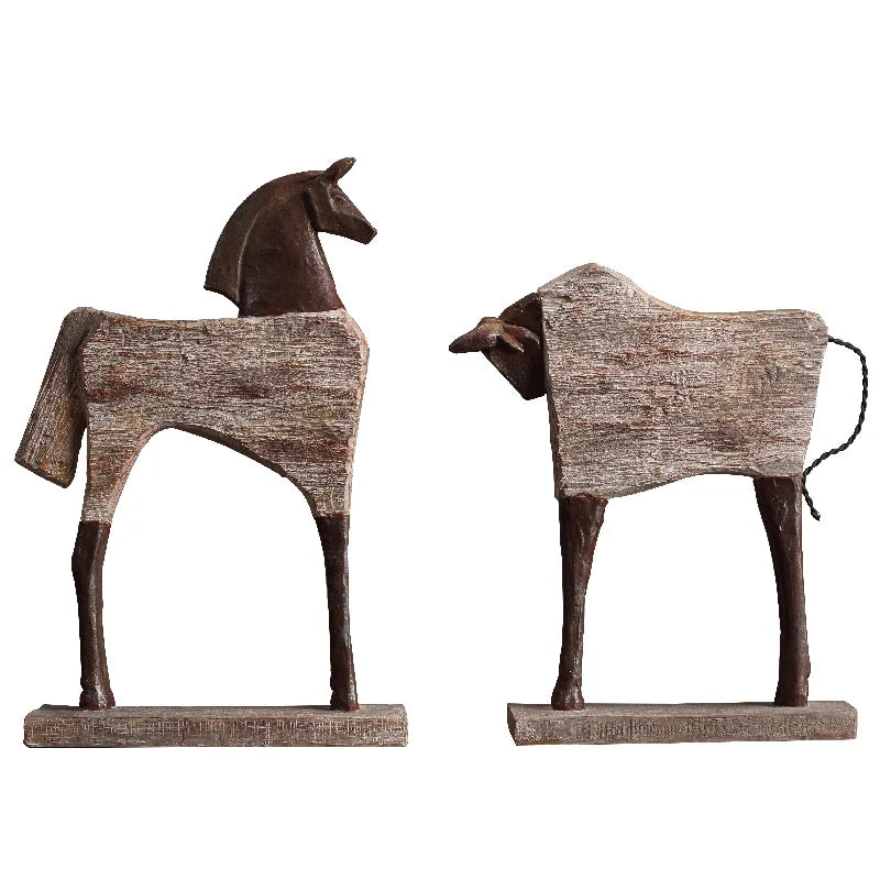 Afralia™ Horse Sculpture: Handmade Wood Grain Design, Animal Figurine for Home Decor