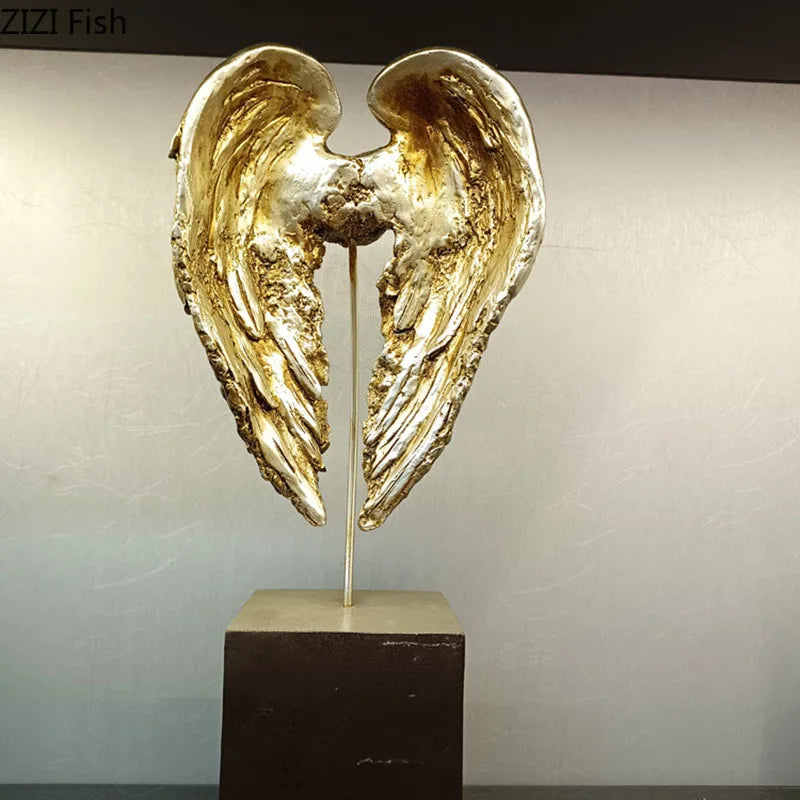 Afralia™ Angel Wings Sculpture Desk Ornament Home Decor Statue Aesthetic Artwrok