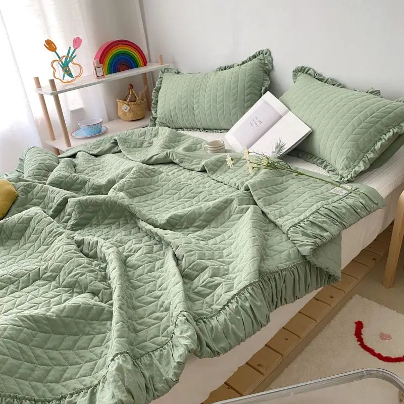 Afralia™ Korean Style Washed Solid Color Quilt Blanket for Summer Bedspread