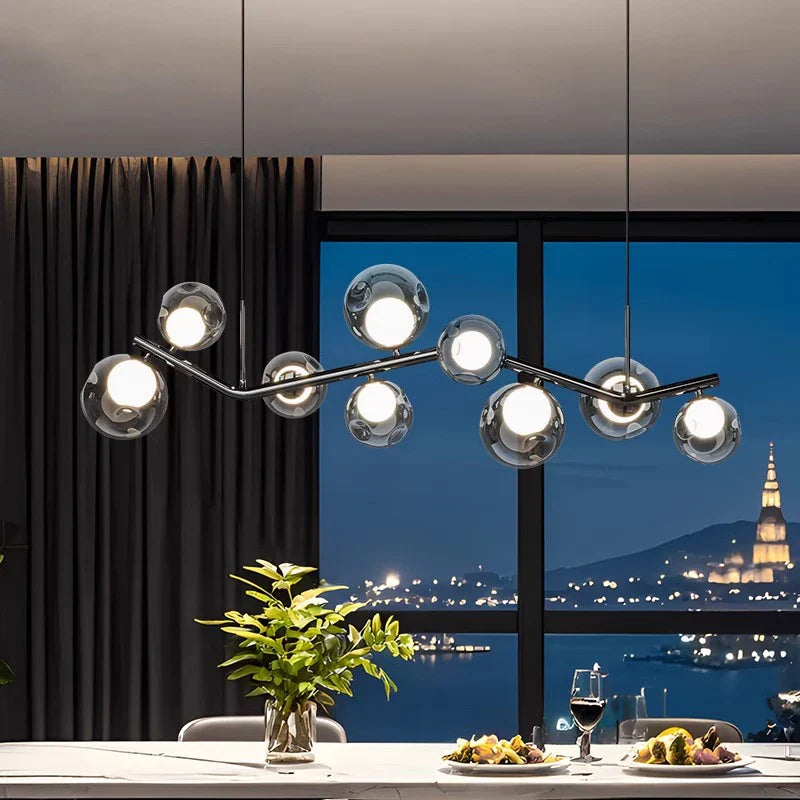 Afralia™ Smoky Gray Glass LED Chandelier Pendant Lights for Dining Room Kitchen Island