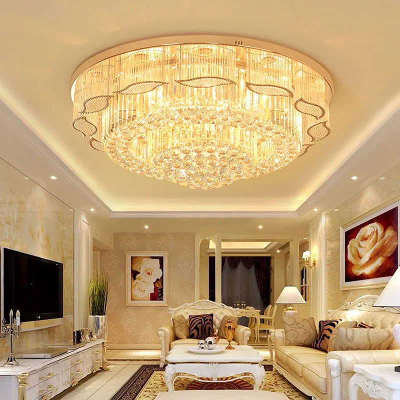 Afralia™ Gold Crystal LED Ceiling Lamp for Living Room Bedroom Hotel Luxury Lighting