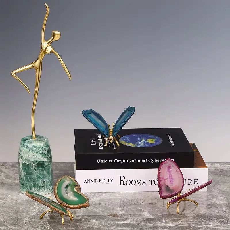 Afralia™ Agate Butterfly Ornament Brass Insect Statue Home Decoration