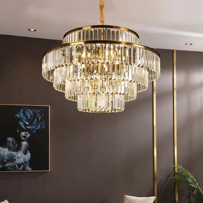 Afralia™ Round Crystal Chandelier for Living Room, Bedroom, Kitchen Island & Villa Décor