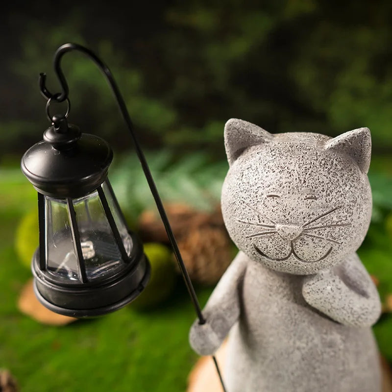 Afralia™ Solar Cat Figurine with LED Light for Garden Decor