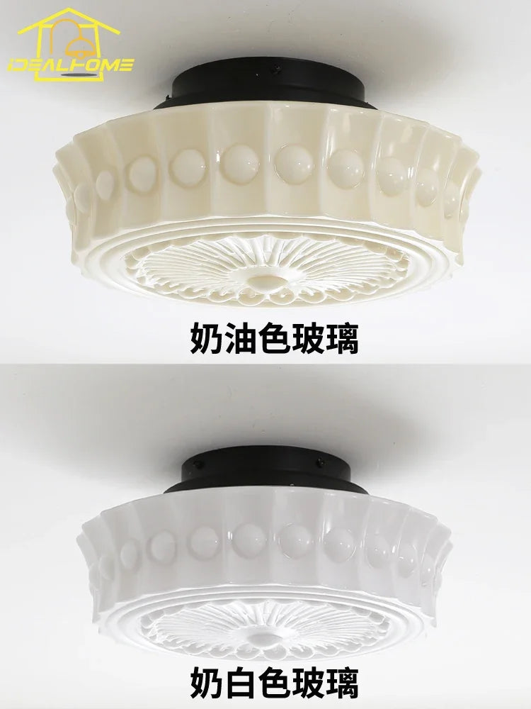 Afralia™ Cream Glass LED Ceiling Light Retro Medieval Style Home Decor