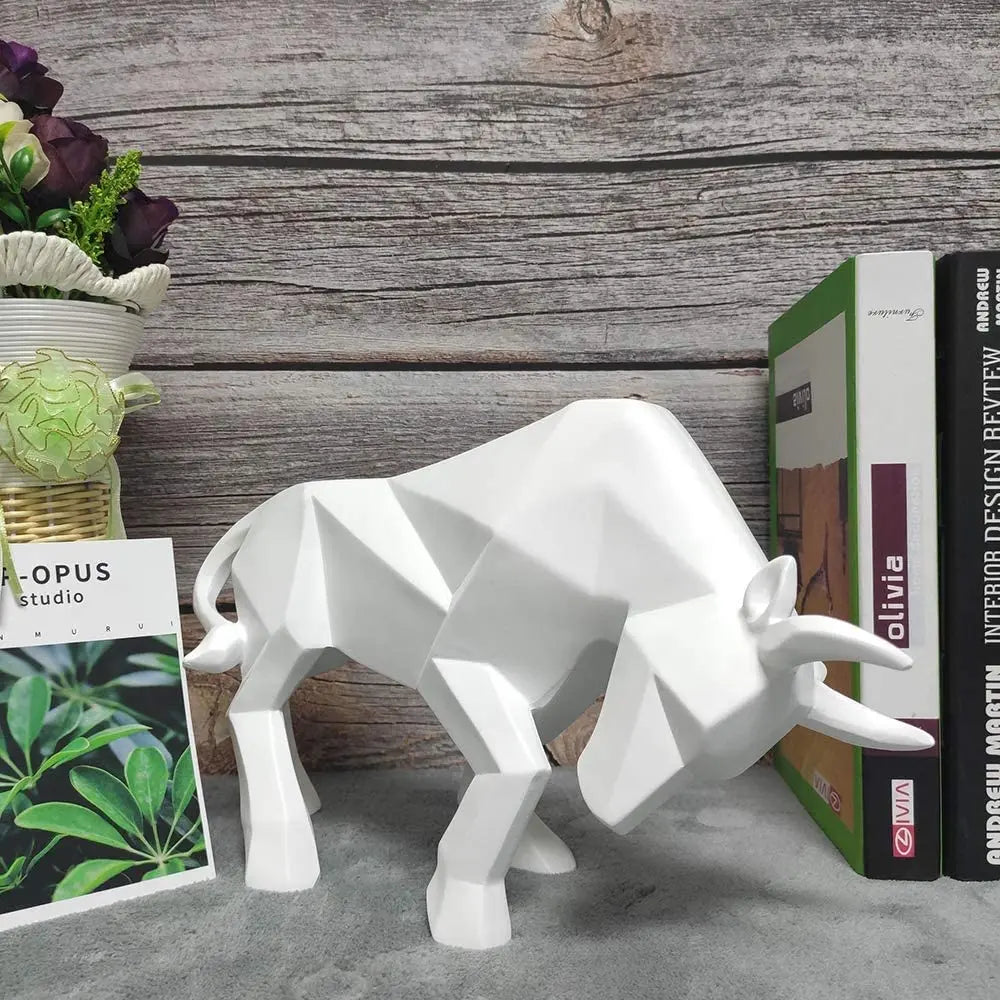 Afralia™ Geometric Bull Sculpture: Modern Abstract Cattle Figurine for Home Decor