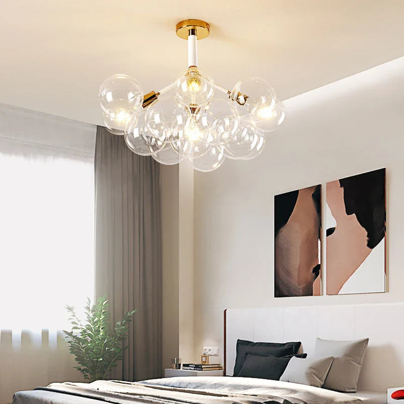 Nordic Glass Chandelier Ceiling Pendant Light by Afralia™. Luxe Home Decor Fixture for Living Room and Bedroom.