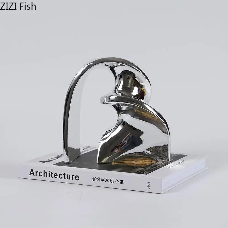 Afralia™ Silver Ribbon Abstract Sculpture Desk Ornament Spiral Twist Artwork Statue Aesthetics