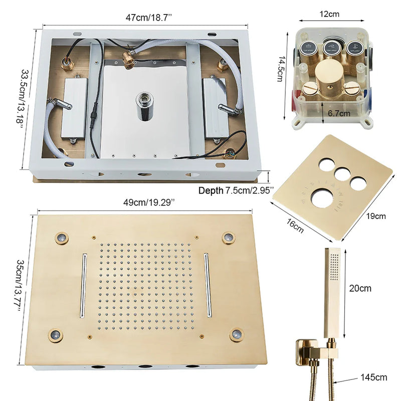 Afralia™ Thermostatic Shower Faucet Set with LED Rainfall Head and 3 Way Mixer Tap