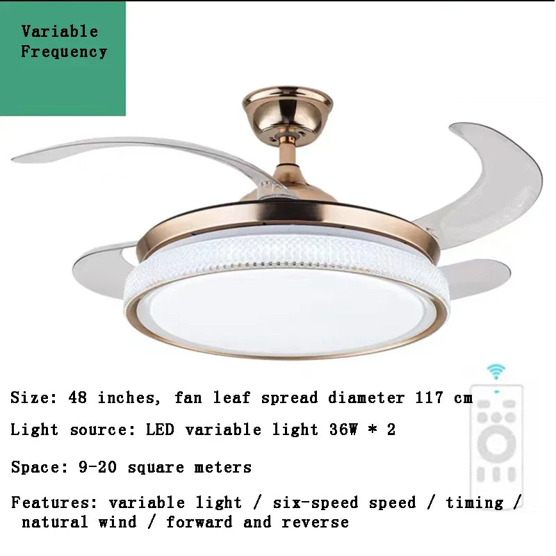 Afralia™ Modern LED Ceiling Fan with Retractable Blades and Remote Control