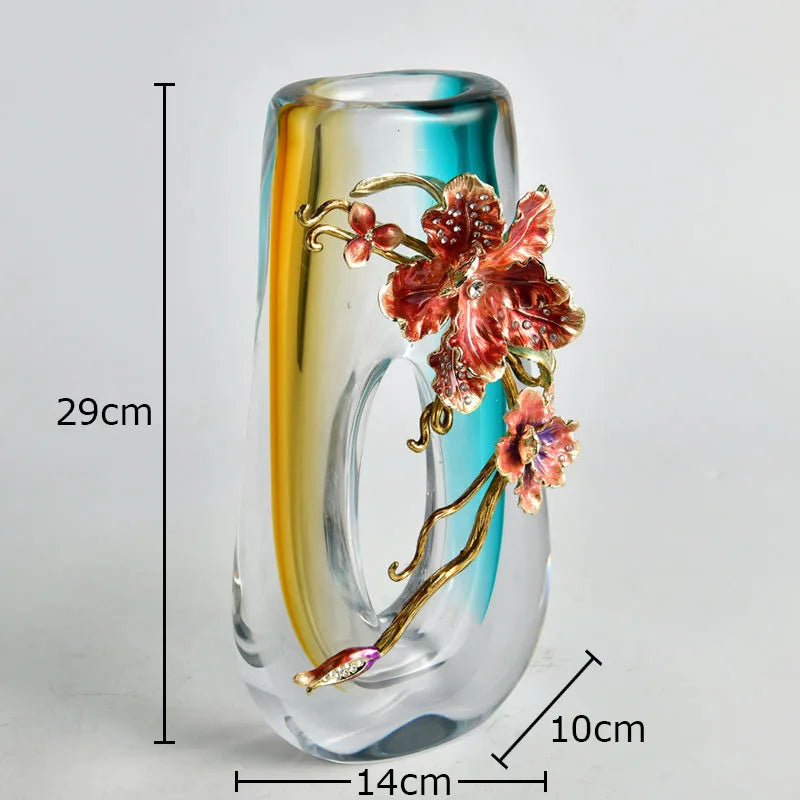 Afralia™ Blue Gradient Glass Vase Desk Decoration Floral Relief Room Decor