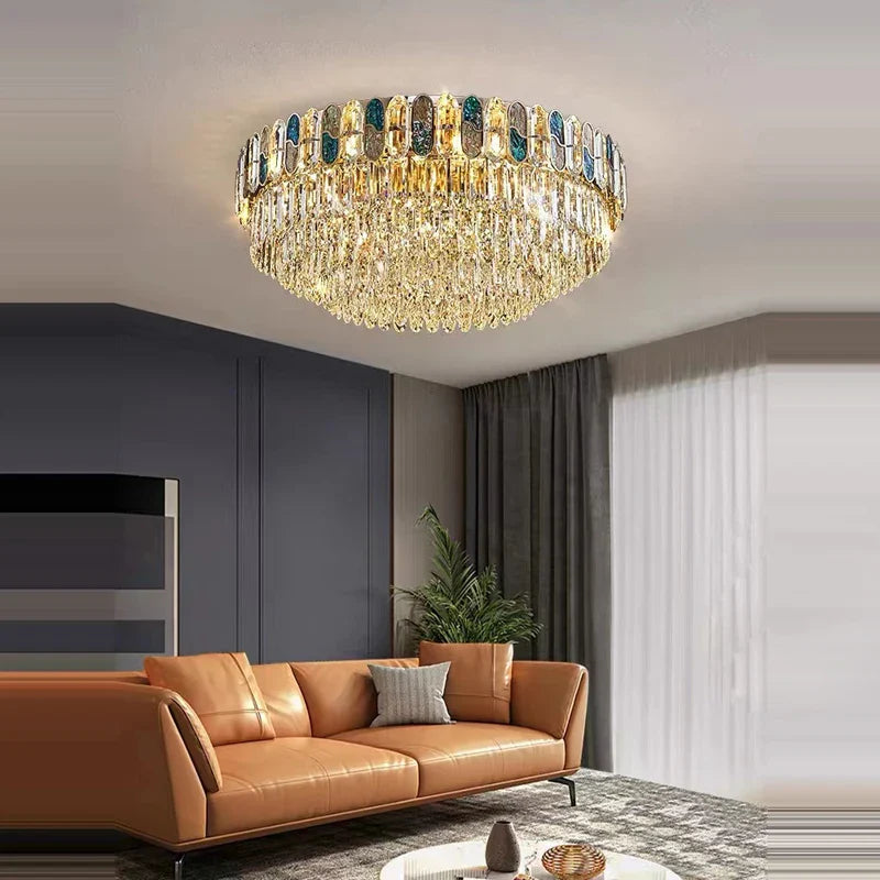Afralia™ Dimmable LED Sea Shell Crystal Chandelier Luminaire for Living Room