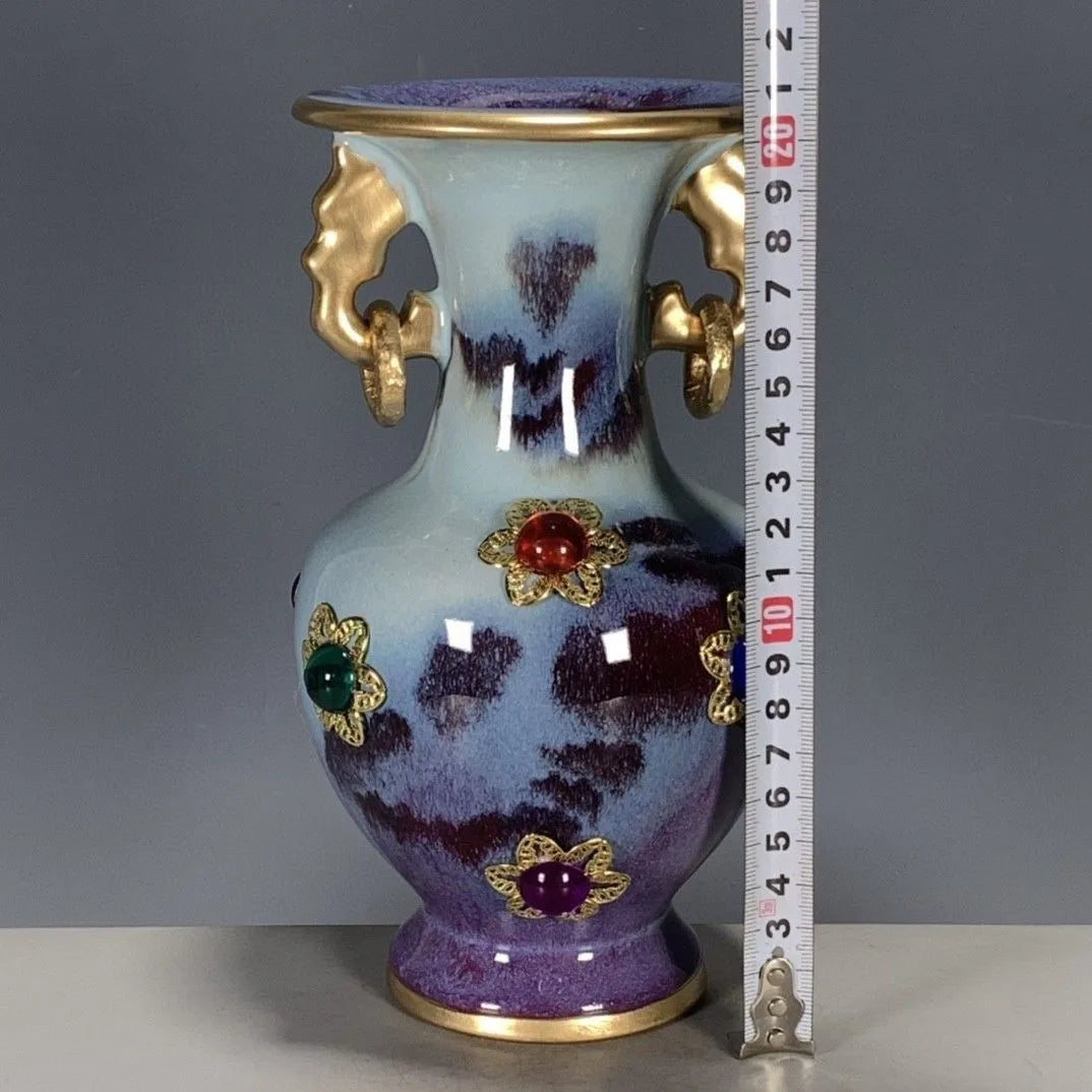 Afralia™ Lu Qinzhai Jun Porcelain Gem-Inlaid Ring-Holding Bottle Ornaments
