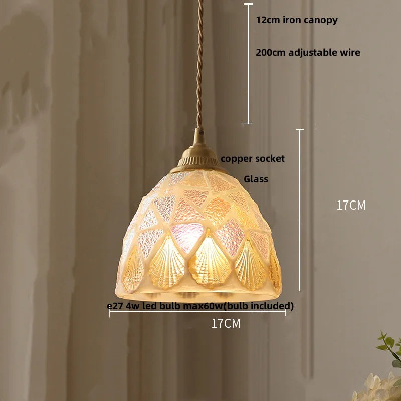 Afralia™ Tiffany Conch Glass LED Pendant Light - Adjustable & Colorful for Reading, Children, Dining Room