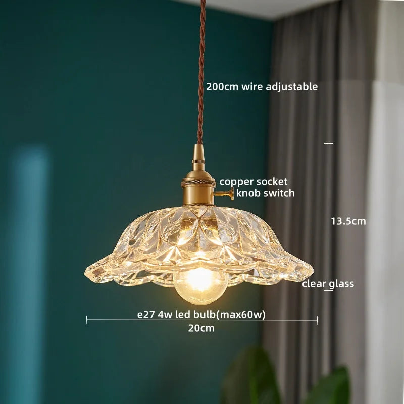Afralia™ Japanese Style LED Pendant Lamp Copper Glass Hanging Light Fixtures