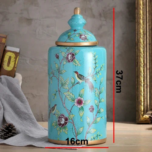 Afralia™ European Flower Bird Ceramic Storage Jar Vase Decoration Tea Coffee Beans Candy Home Decor