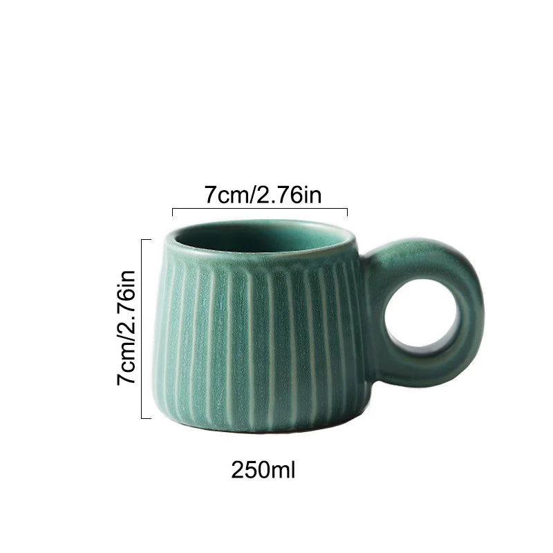 Afralia™ Handmade Nordic Ceramic Mug with Ring Handle - Retro Style