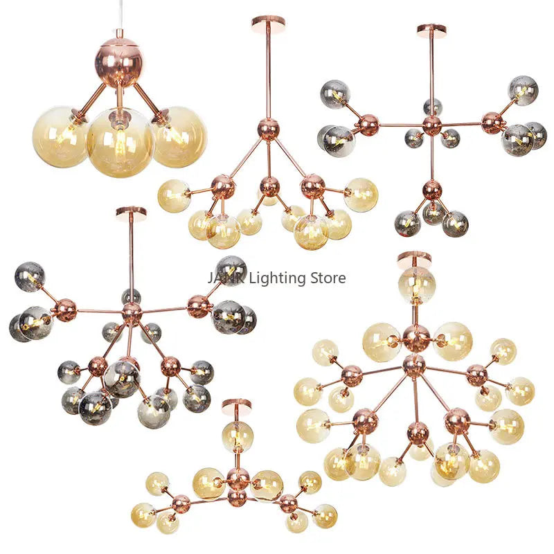 Afralia™ Multi-Head Chrome Chandelier Rose Gold LED Suspension Light for Interior Decor