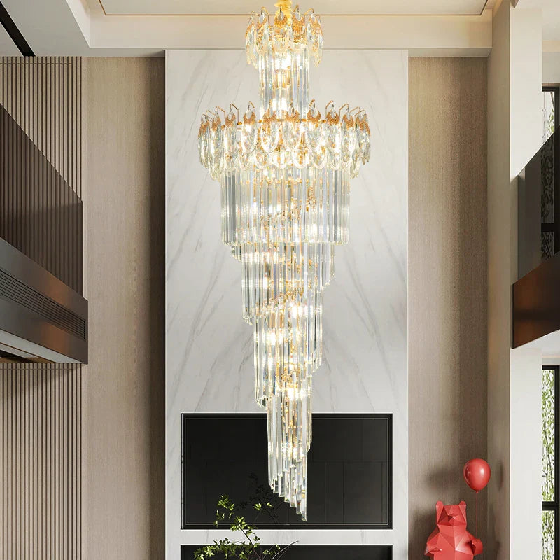 Afralia™ Luxury Crystal Chandelier for Modern Villa Living Room, Rotating Staircase Long Light