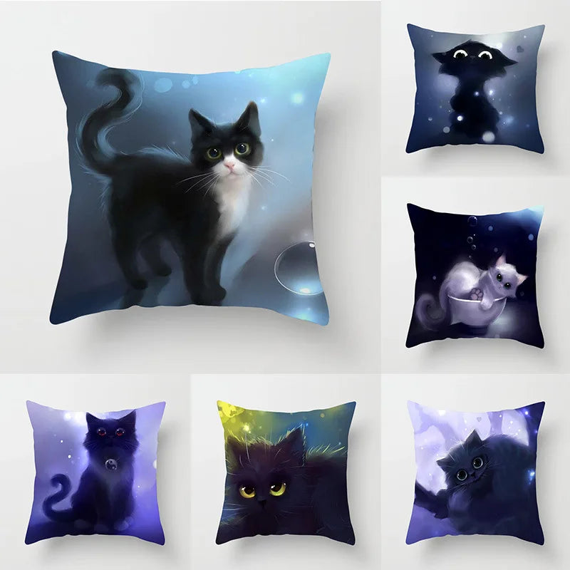 Afralia™ Cat Printed Pillowcase Modern Living Room Sofa Cushion Cover Home Decor