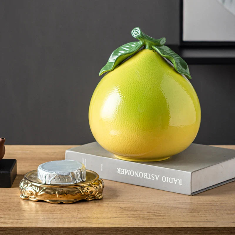 Afralia™ Ceramic Tea Canister Pomelo Orange Fruit Storage Tank Home Decoration